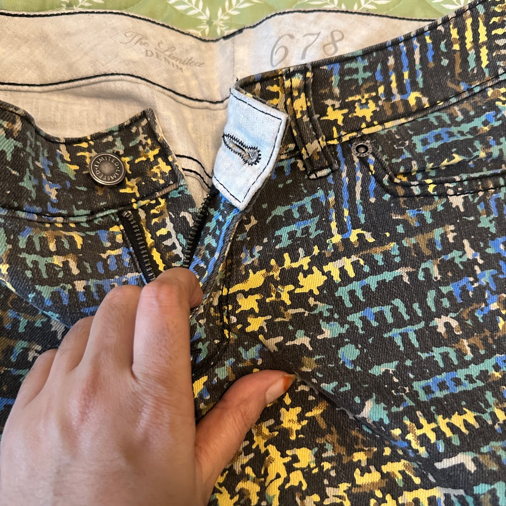 The Limited Black Denim Jeans With Yellow And Blue Print